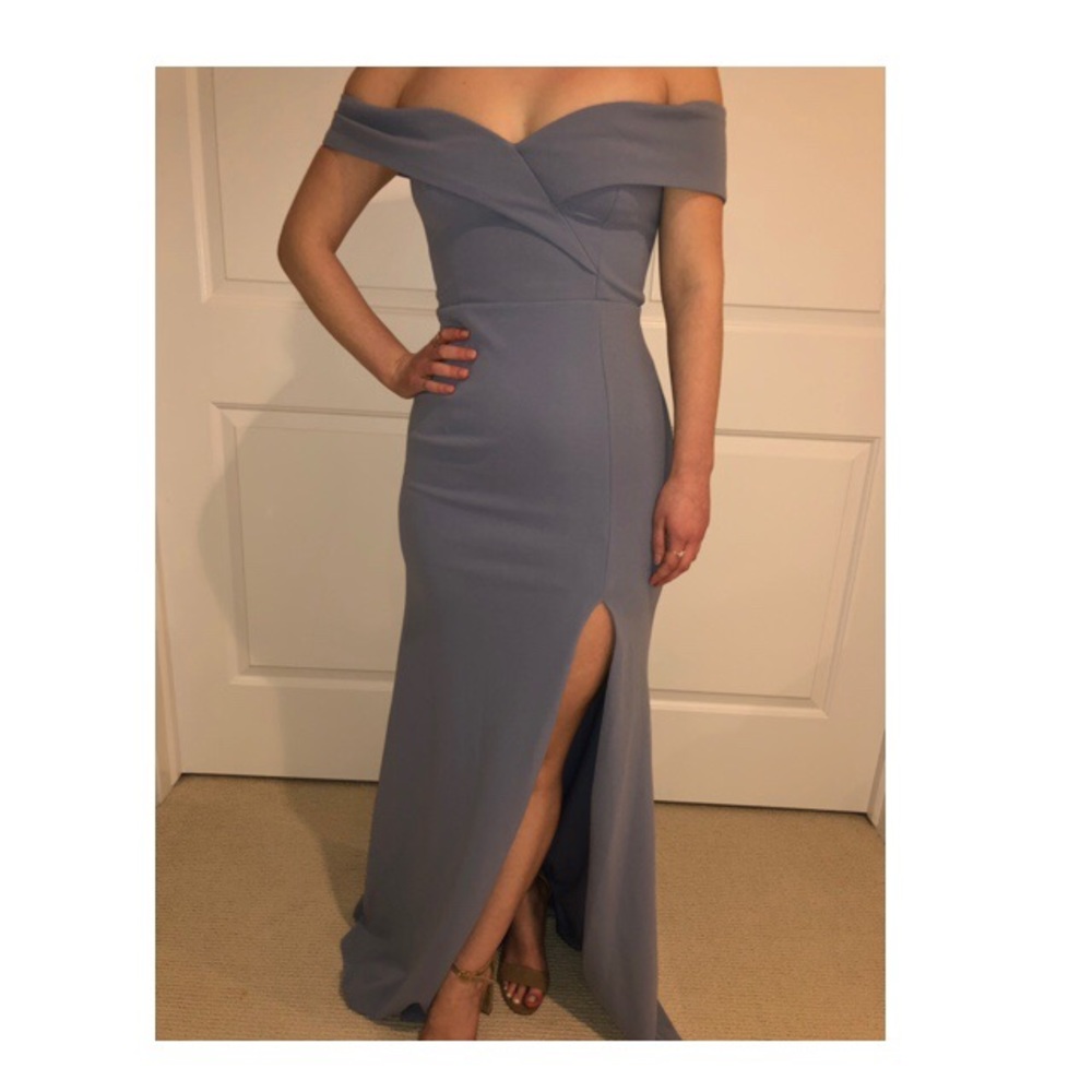 Blue Grey Lulus off the shoulder maxi dress